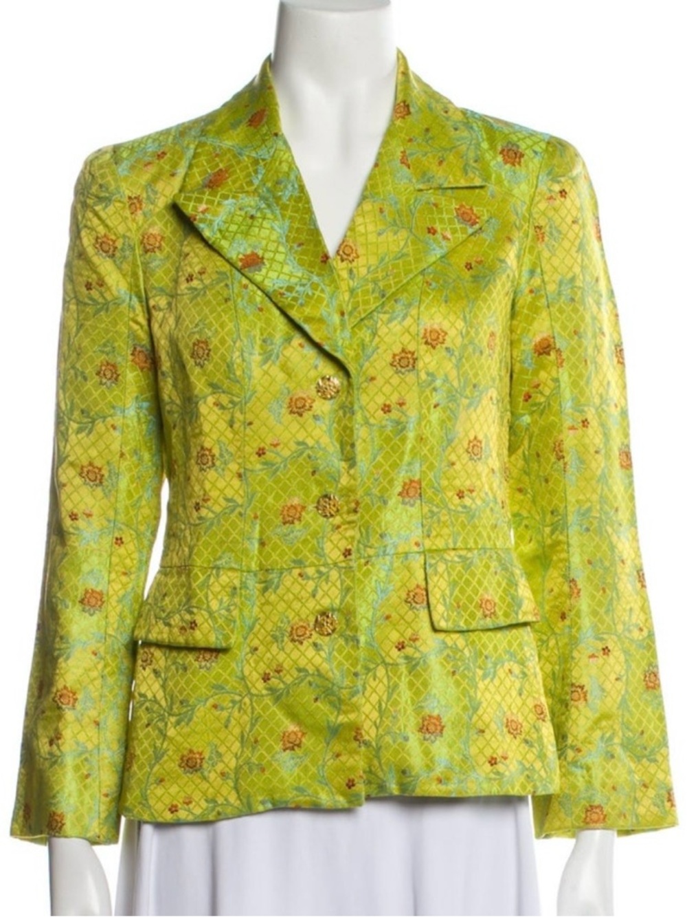 Vintage Bazar by Christian Lacroix Lime Green Floral Blazer Jacket